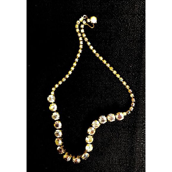 Vintage Gold-Tone, Aurora Borealis Crystal Rhinestone Necklace, 1950s, 15 inch - Picture 10 of 11